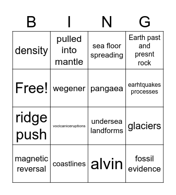 Continental Drift Bingo Card