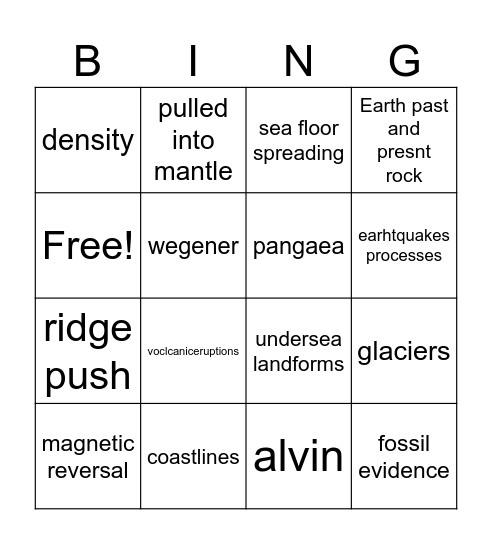 Continental Drift Bingo Card