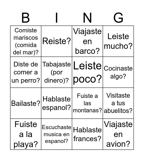 Bingo para hablantes de español