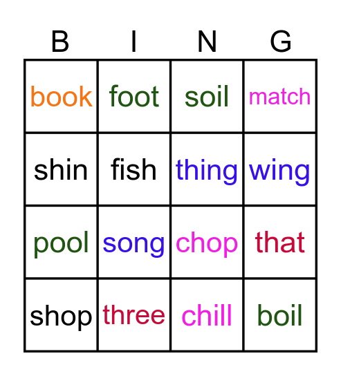 digraphs Bingo Card