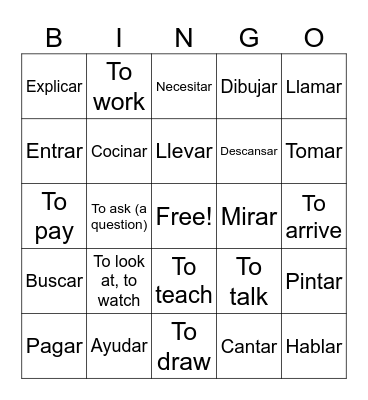 -AR verbs Bingo Card