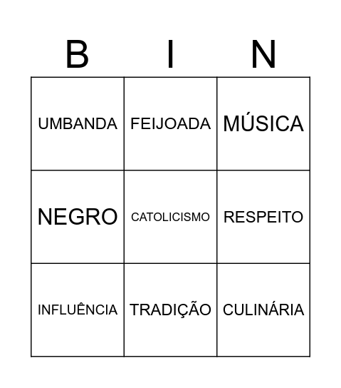 BINGO AFRO Bingo Card