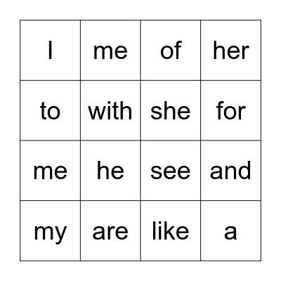 Sight Words BINGO Card