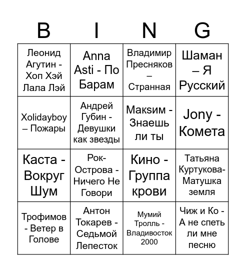 Daniel   SHOWZLA Bingo Card