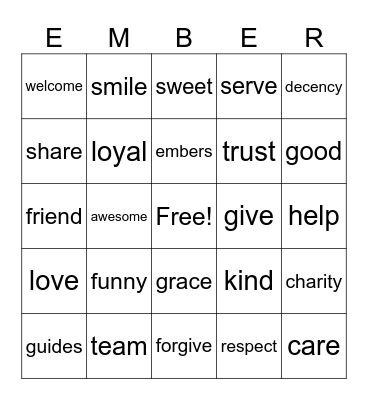 kindness Bingo Card