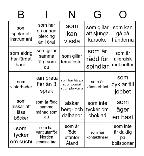 Hitta någon Bingo Card