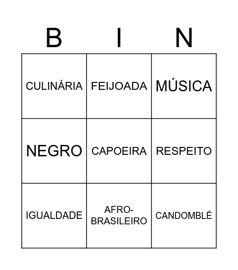 BINGO AFRO Bingo Card