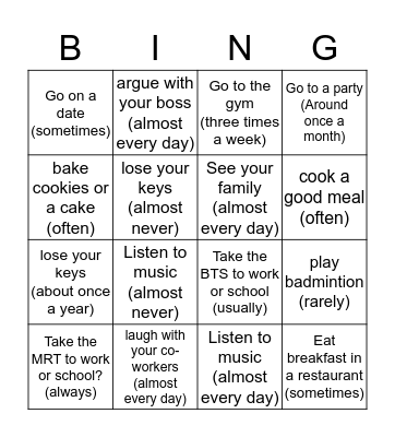 How often do you? Bingo Card