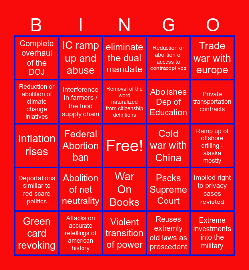Trump Policy Bingo Card