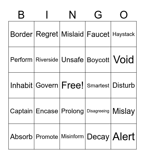 SRP Bingo Card
