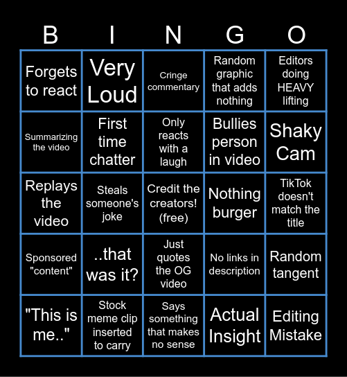 Bad Reactor Bingo Card