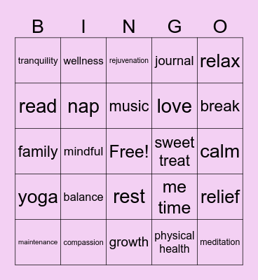 Self Care Bingo Card