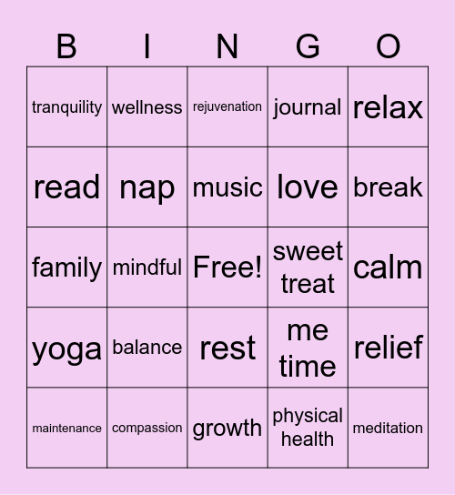 Self Care Bingo Card