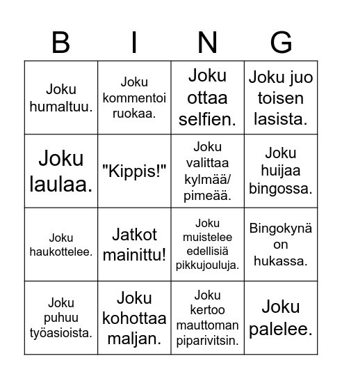 Pikkujoulubingo Card