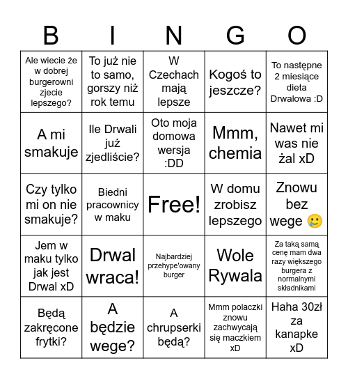 Drwal w maku Bingo Card