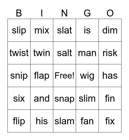 Short i/ Short A BINGO Card