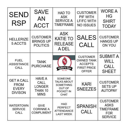 HELLER'S GAS BINGO Card