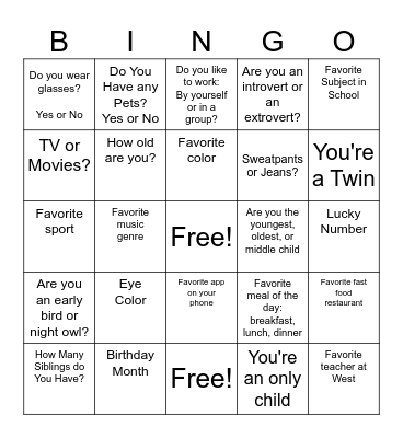 1st Day Bingo Card