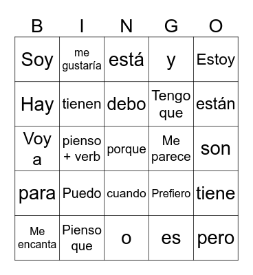 Common verbs/conjunctions Bingo Card