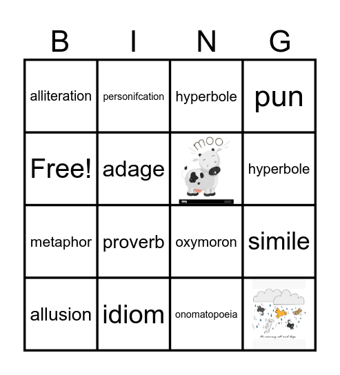 Figurative Language Bingo Card