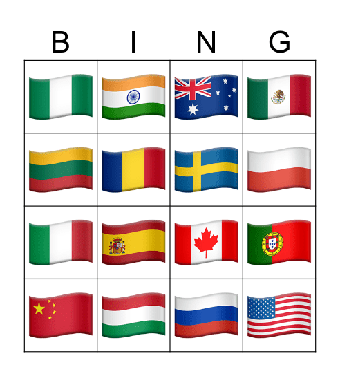 WORLD WIDE BINGO Card