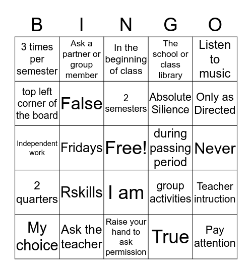 Foundations Bingo Card