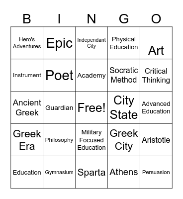 Greek Education Era Bingo Card