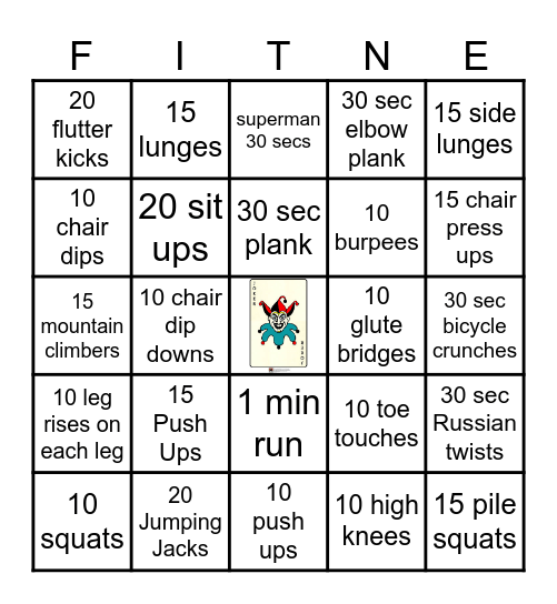 Fitness Bingo Card