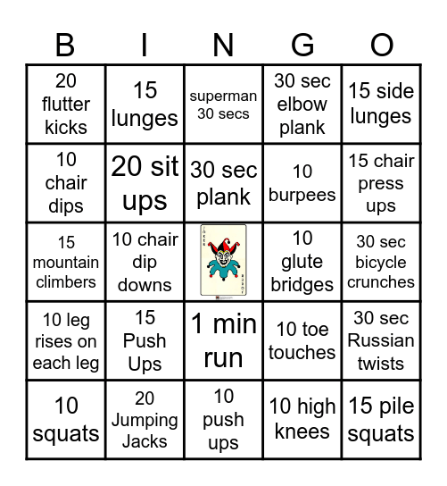 Fitness Bingo Card