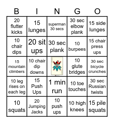 Fitness Bingo Card