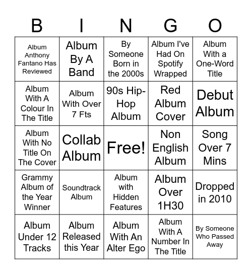 Spotify Bingo Card