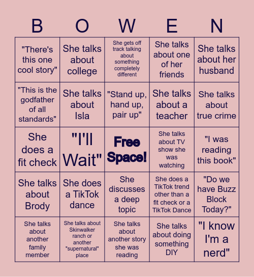 Mrs. Bowen Bingo Card