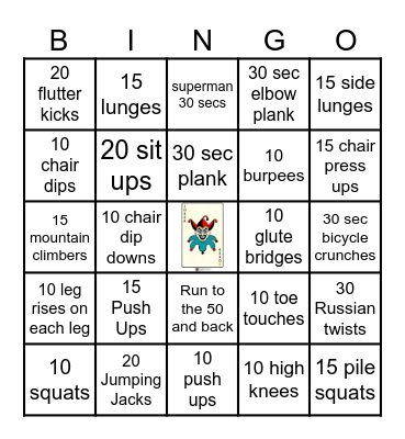 Fitness Bingo Card