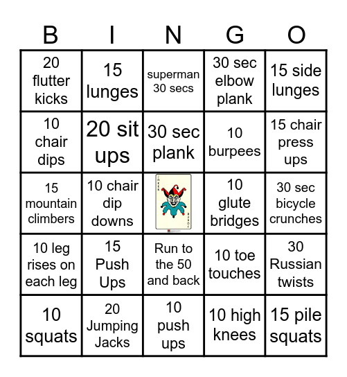 Fitness Bingo Card