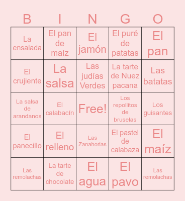 El día de acción de Gracias Bingo Card