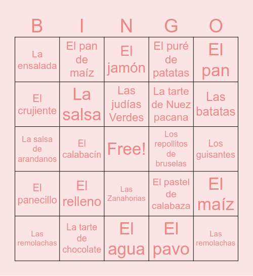 El día de acción de Gracias Bingo Card