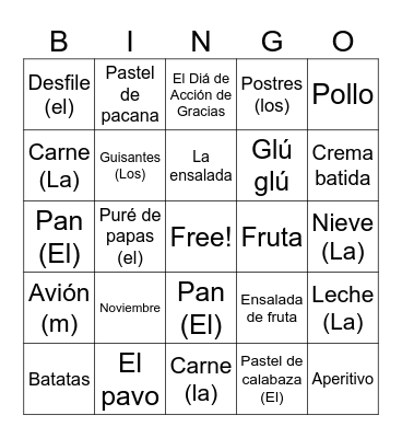 El Día de Acción Bingo Card