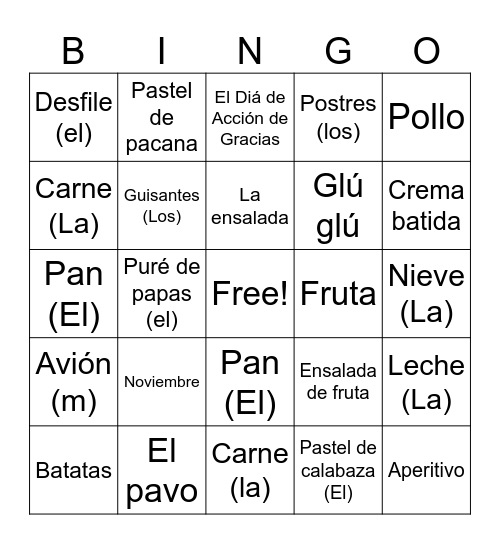 El Día de Acción Bingo Card