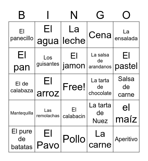 El dia action de gracias Bingo Card