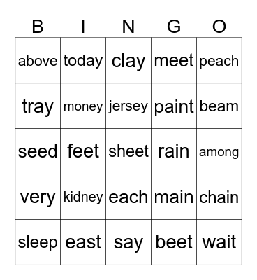 Boys Bingo Card