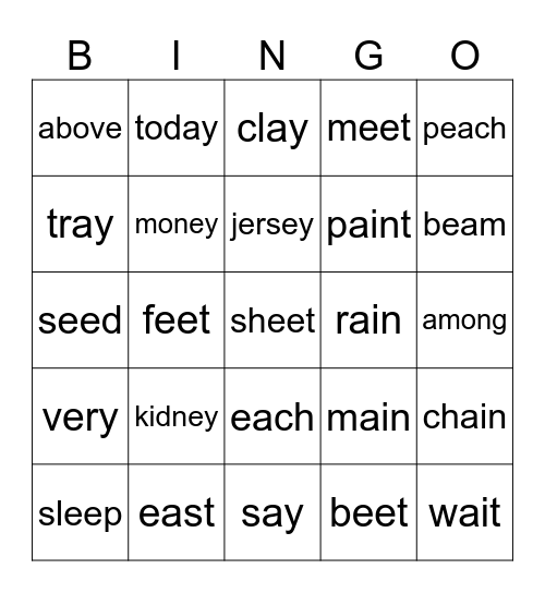 Boys Bingo Card