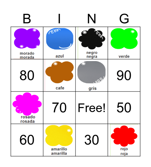 Los colores y numeros 10 by 10 Bingo Card