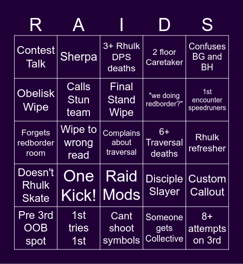 LFG Bingo Card