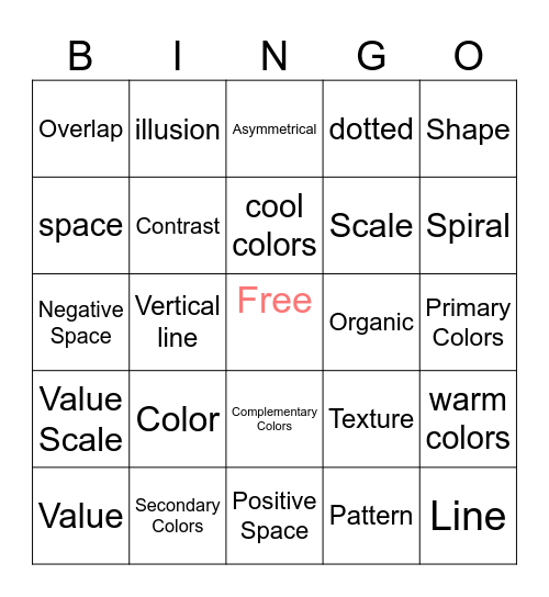 Elements of ART Bingo Card