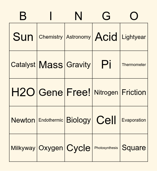 Nacho STEM Day Bingo Card