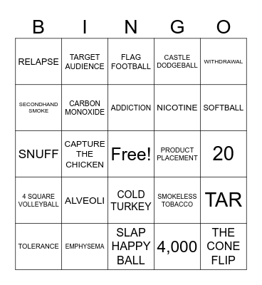 Tobacco Vocabulary Bingo Card