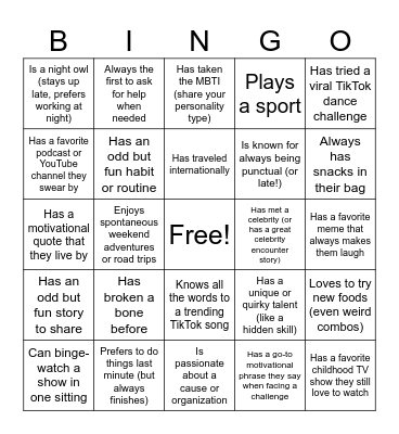 Timberwolf Leaders Bingo Card