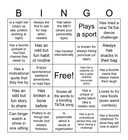 Timberwolf Leaders Bingo Card