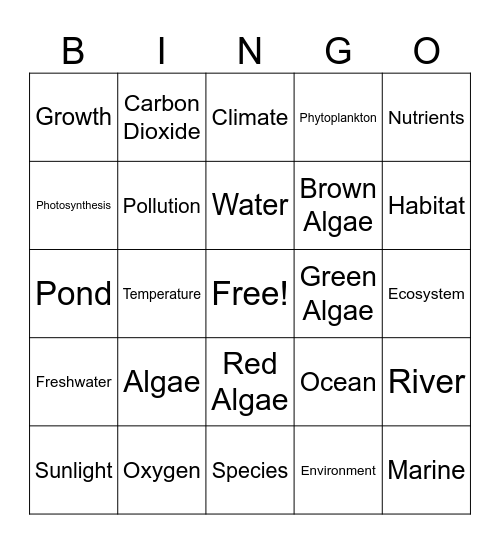 Algae Bingo Card