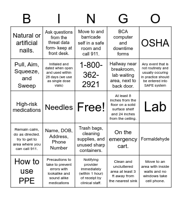 Safety Rounds Bingo Card